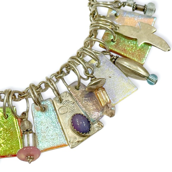 Harold Lujan Dichroic Rainbow Glass Charm Bracelet and Earrings Set - Picture 6 of 17